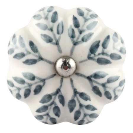 White Base Grey Leaf Ceramic Floral Wine Stopper